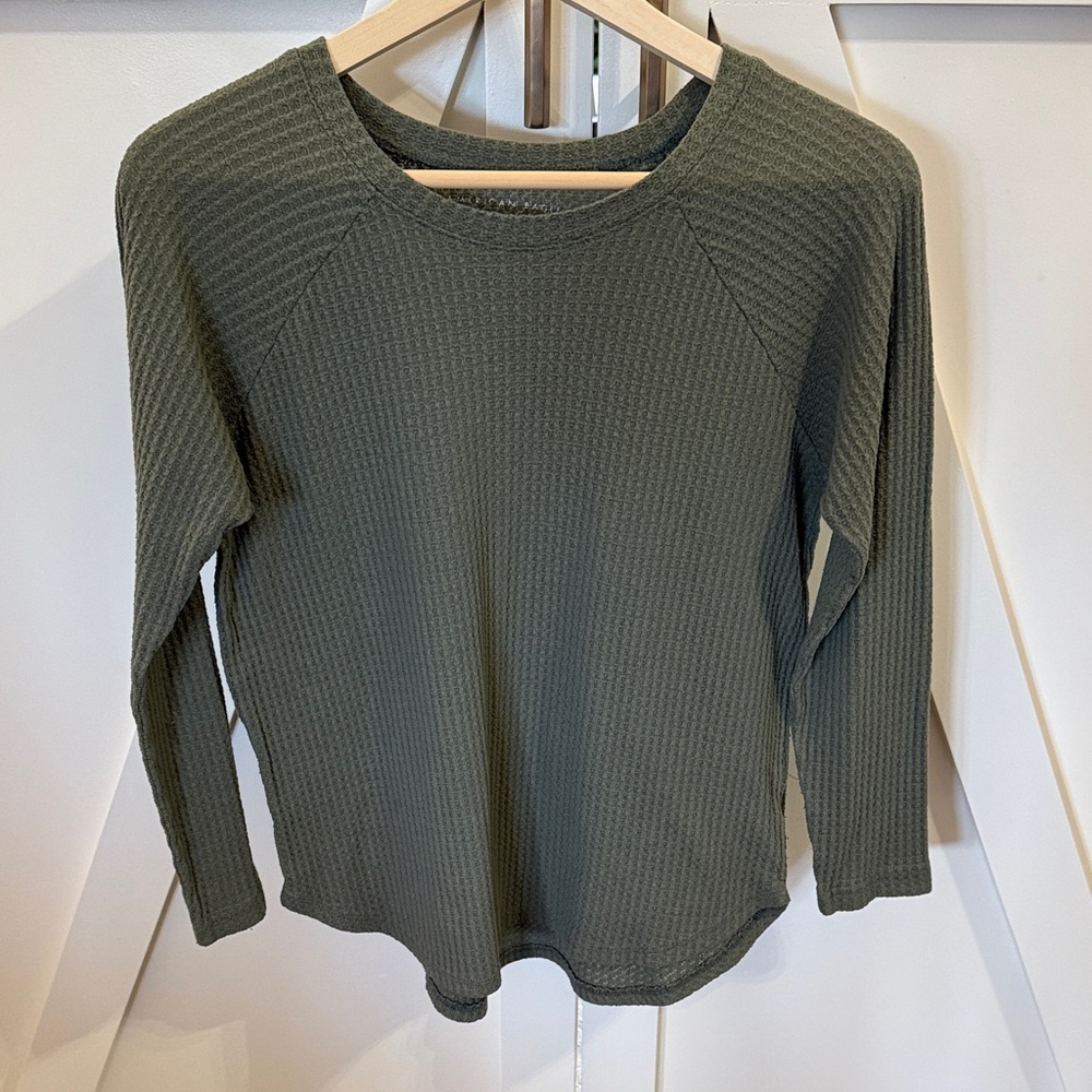 Olive Green Women's Waffle Knit Top